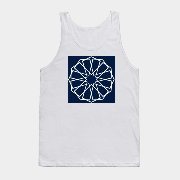 White Islamic Geometric Pattern Stars on Blue Background Tank Top by Tilila